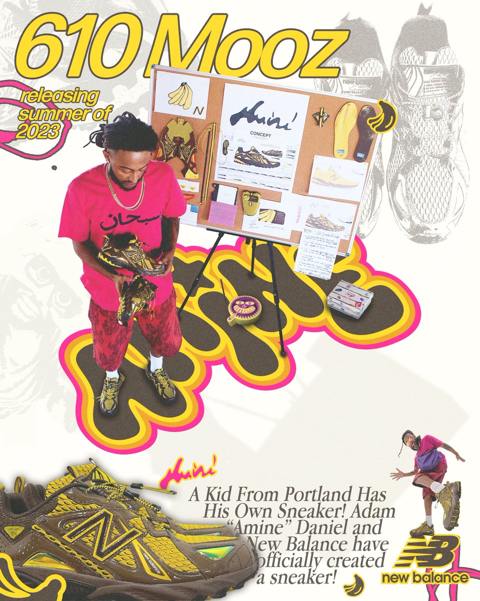 The Mooz 610 Shoe by Aminé &amp; New Balance

With the recent announcement of this collaboration, this shoe carries a fun silhouette showcasing Aminé's persona while maintaining the perfect summer look! 🍌

<a href="/heyamine/">Aminé</a> <a href="/newbalance/">New Balance</a> 

Support is much appreciated! ❤️ + ♻️