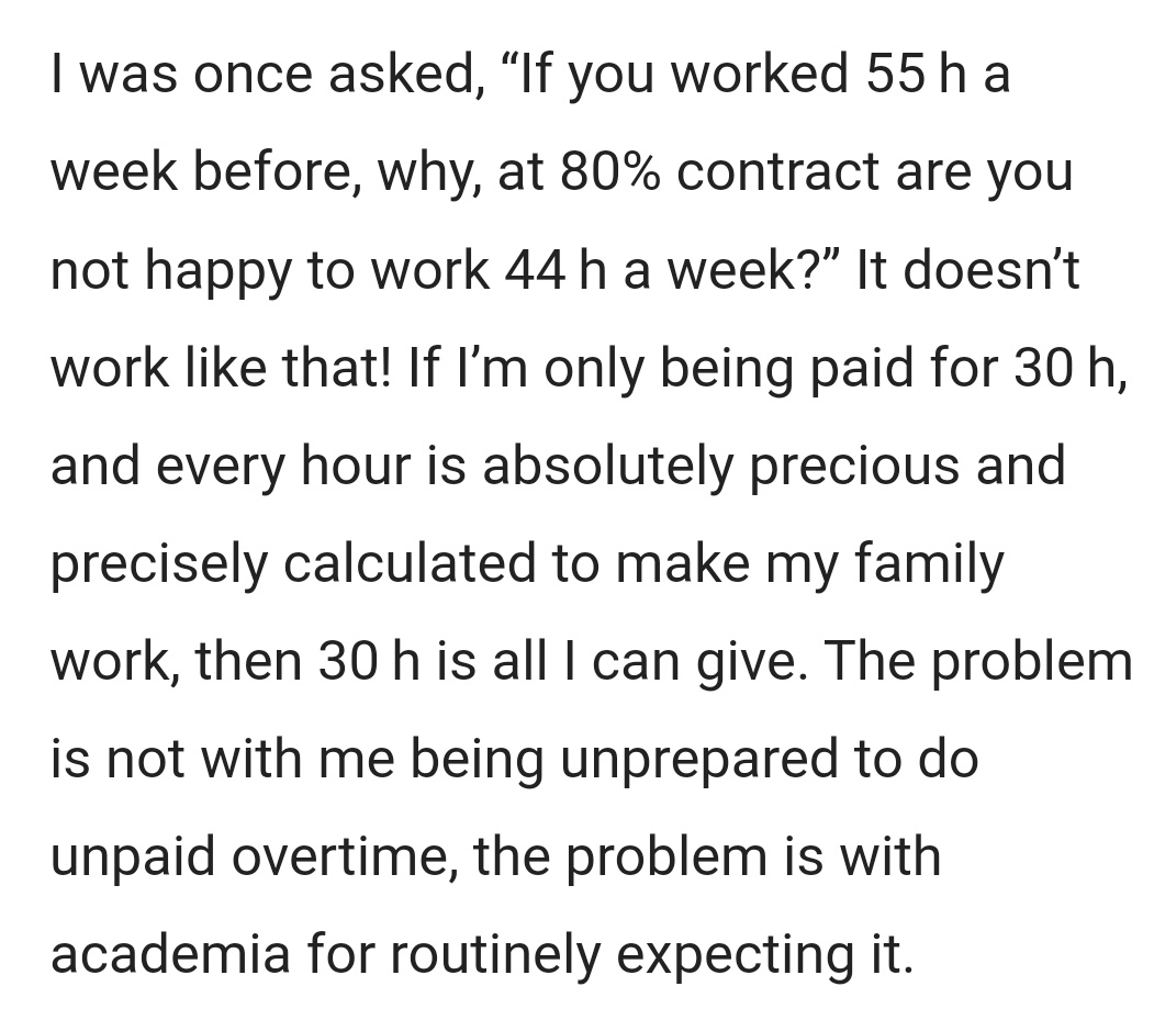 As we enter school summer holiday period, I did an interview reflecting on the realities of working part-time in academia.
'The problem is not with me being unprepared to do unpaid overtime, the problem is with academia for routinely expecting it'  nature.com/articles/s4200…