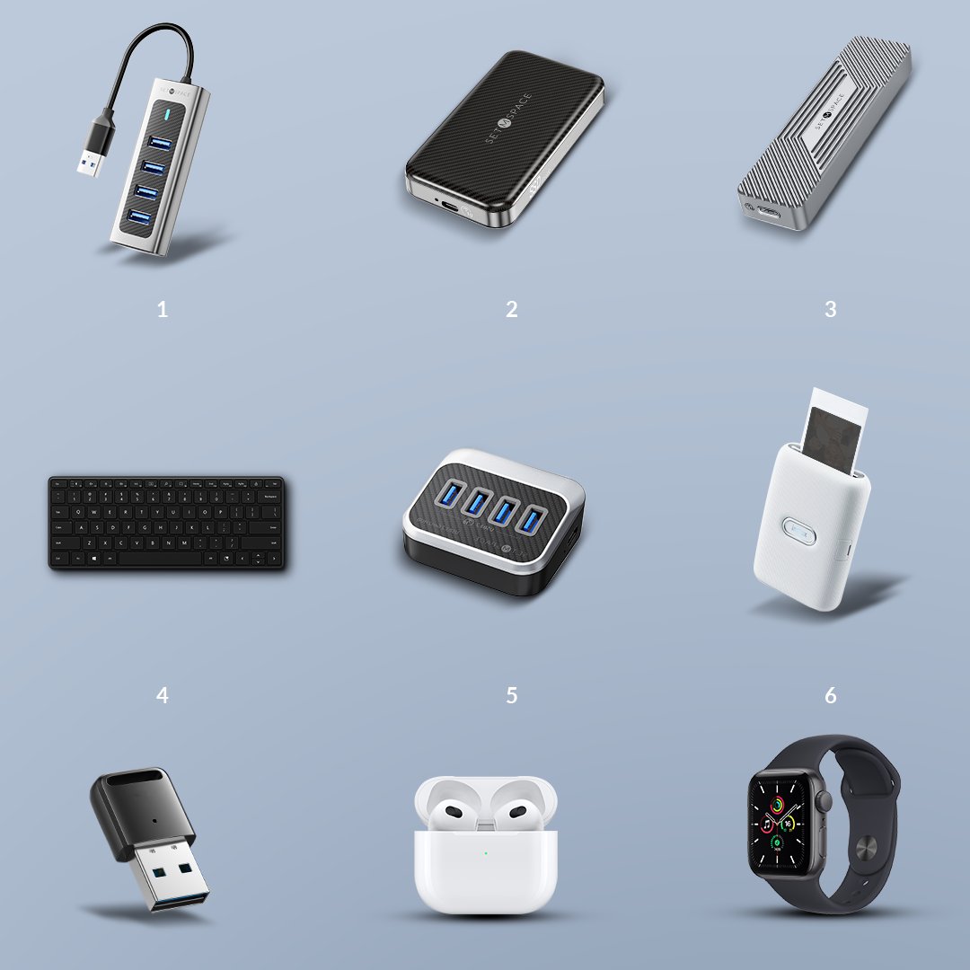 SetMspace's tweet image. SetMspace makes it easy for you to record happy moments in travel📹 
Which one can fill up our travel setup?🤩  
#SetMspace #USBPort #deviceConnectivity #Enhancedproductivity #workproductivity #desktop #workplace #matching