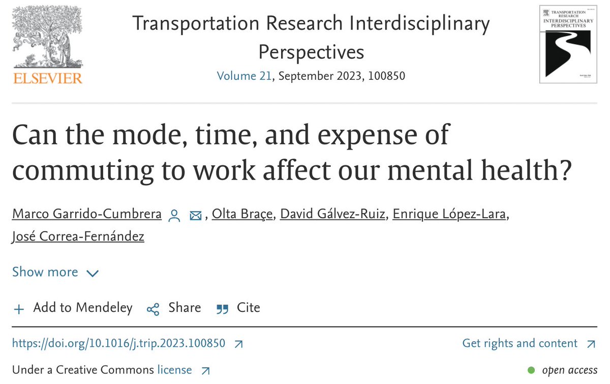 'Driving a motor vehicle [is] associated with poorer mental health.' doi.org/10.1016/j.trip…