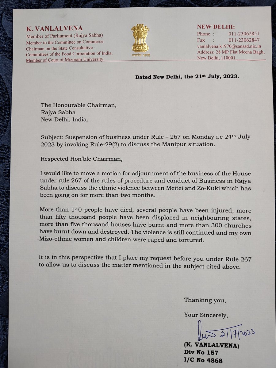 K. Vanlalvena MP(Rajya Sabha) tweet media