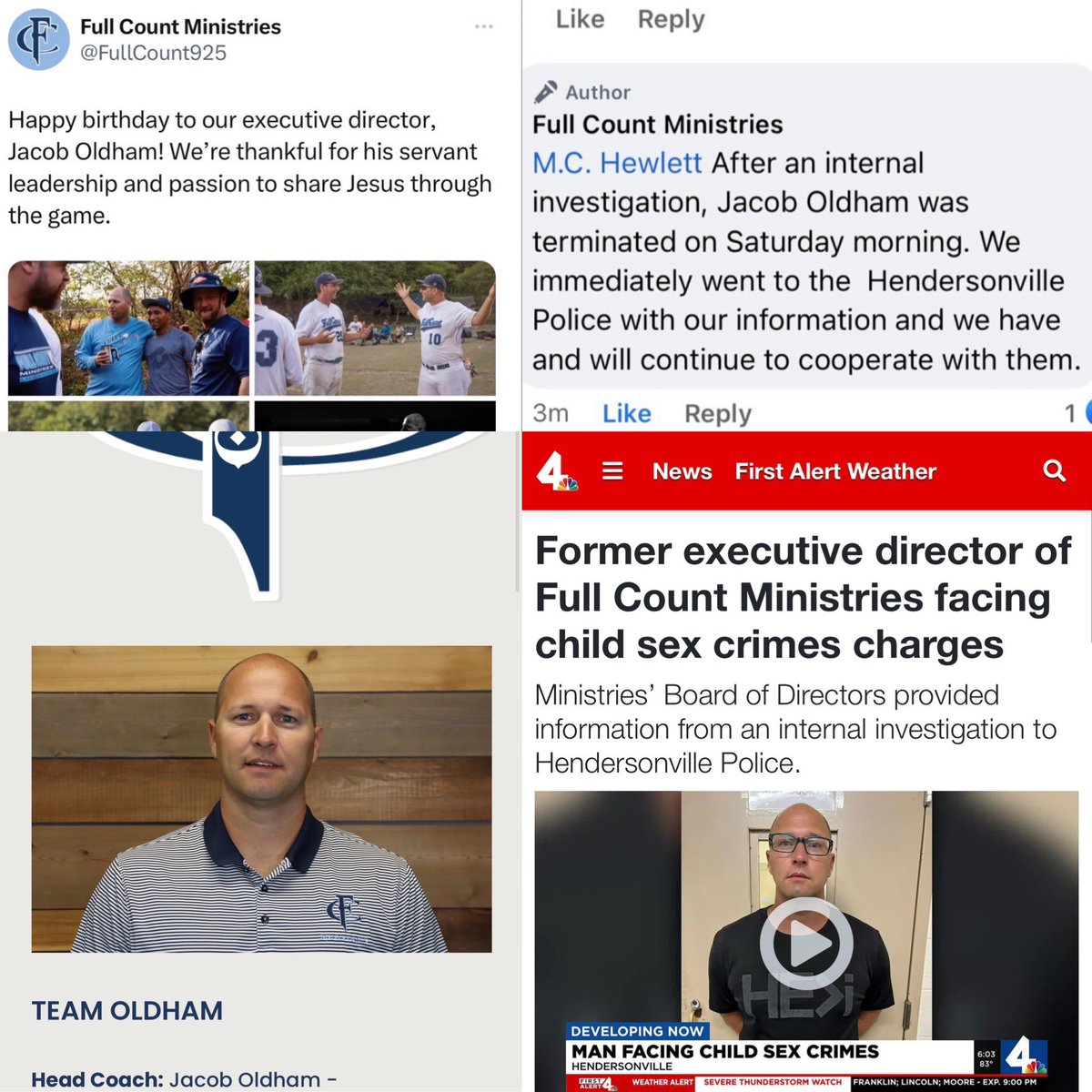 TheTNHoller's tweet photo. HENDERSONVILLE, TN: Jacob Oldham, who was Executive Director of Full Count Ministries (a Christian youth sports ministry) arrested and charged with two counts of soliciting sexual exploitation of a minor. https://t.co/ng3mmNx5e2 https://t.co/AoGazv2hJd