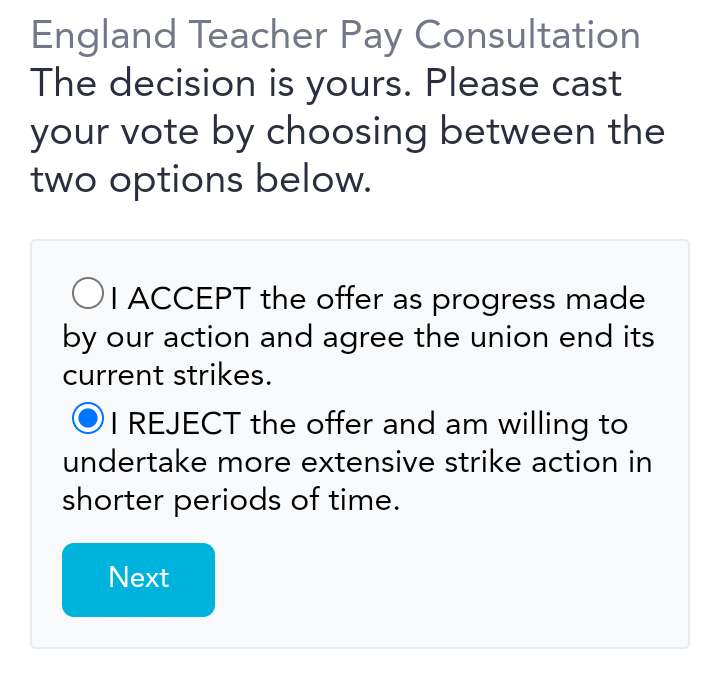 GBeconomics's tweet photo. @NEUnion It's REJECT vote from this teacher and NEU member @educatorssayno #PayUpNow #SaveOurSchools #NoTo6point5 #EducatorsSayNo https://t.co/TnV7iTYOMX