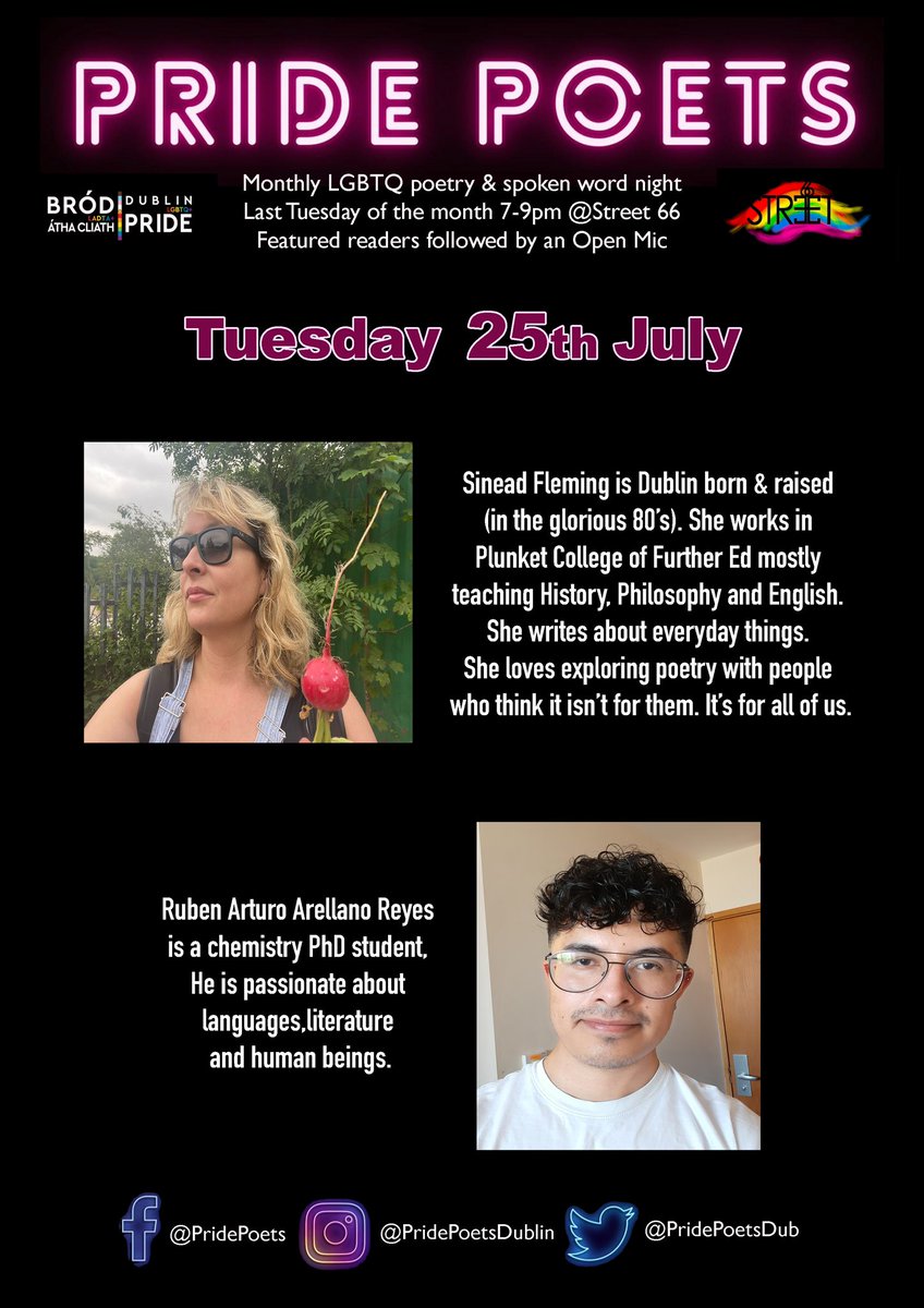 PridePoetsDub's tweet photo. Get ready for some fabulous poetry next Tuesday July 25th @st66dublin from @DublinPride hosted by @somulligan @PridePoetsDub @rubenR2D2 https://t.co/xdty0vmT97