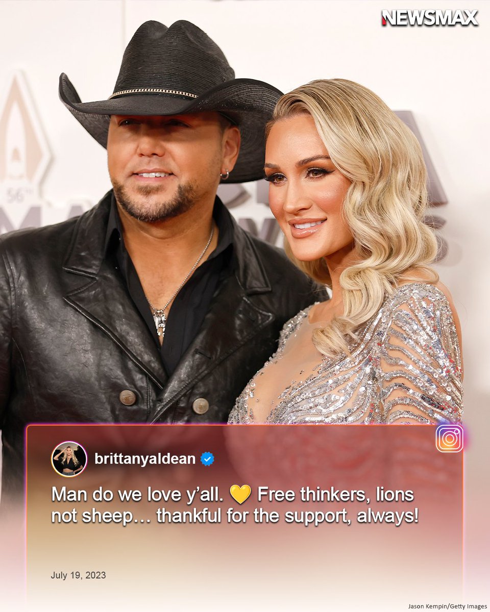 NEWSMAX's tweet photo. Brittany Aldean defends husband's new song amid "same song and dance" liberal outrage, and is thankful for "free thinkers'" support: https://t.co/6Nm36gi3OI https://t.co/QBx8coQLAV