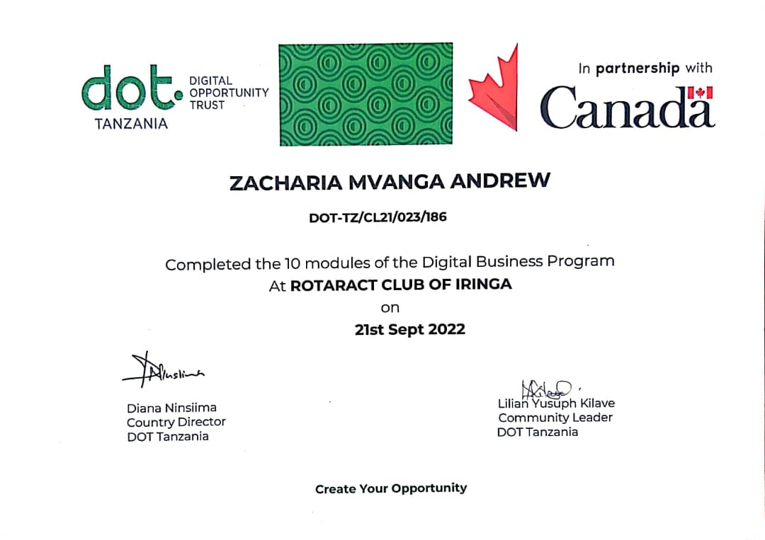 ZACHARIA MVANGA ANDREW (@zachariaandrew8) on Twitter photo Thanks <a href="/DigitalOppTrust/">DOT</a> and <a href="/rottanzania/">Rotaract Tanzania</a> for imparting Business skills to me
#Training
#BusinessStrategy
<a href="/LilianYusuph1/">Lilian Yusuph</a>
<a href="/KivuyoLaurel/">Laurel Kivuyo</a> Thanks <a href="/DigitalOppTrust/">DOT</a> and <a href="/rottanzania/">Rotaract Tanzania</a> for imparting Business skills to me
#Training
#BusinessStrategy
<a href="/LilianYusuph1/">Lilian Yusuph</a>
<a href="/KivuyoLaurel/">Laurel Kivuyo</a>