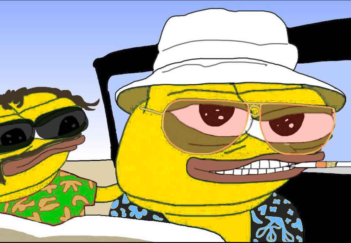 NicholasKGarvin's tweet photo. We had two bags of $gold, seventy-five pellets of mescaline, five sheets of high powered blotter acid, a salt shaker half full of cocaine, and a whole galaxy of multi-colored uppers, downers, screamers, laughers... and also a quart of tequila, a quart of rum, a case of Budweiser, a pint of raw ether and two dozen amyls.
Not that we needed all that for the trip, but once you get locked into a serious #memecoin collection, the tendency is to push it as far as you can.

"Get in"

@goldenpepetoken 🐸✨