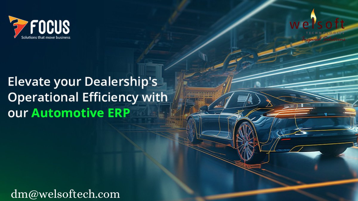 Drive your dealership's growth and profitability with the power of our Automotive ERP.

welsoftech.com
Email Us: dm@welsoftech.com
Phone No: (+91) 99629 77755

#WelsoftTechnologies #automotiveerp #dealershipmanagement #inventorycontrol #salesoptimization #cardealership