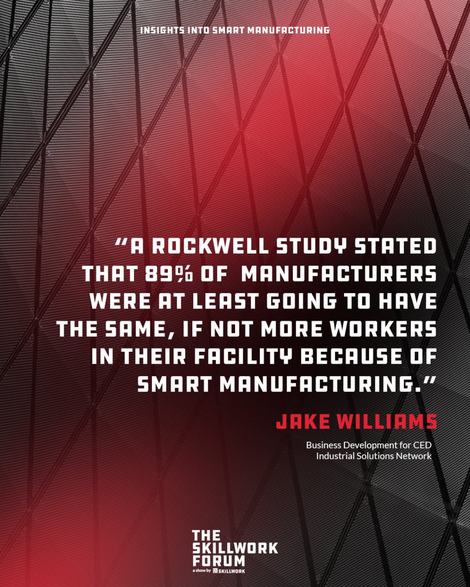SkillworkCo's tweet image. 🎙️ Tune in to the latest episode of the Skillwork Forum with Jake Williams from CED Industrial Solutions Network to learn about the benefits of smart manufacturing and more. Don't miss this insightful discussion on the future of manufacturing! #SmartManufacturing #Skillwork