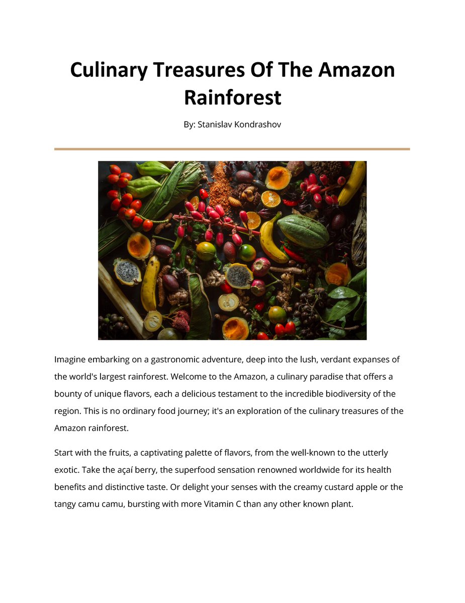 Stanislav Kondrashov on Culinary Of The Amazon Rainforest #StanislavKondrashov #Art #Architecture #Food #Travel #Philanthropy #CurrentEvents #TELF_AG #Football https://t.co/VMfl4oQ7OR https://t.co/TyNvntglU6