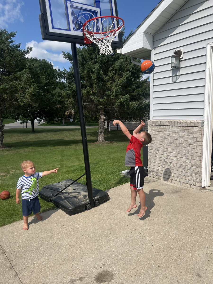 Hudson got a new hoop from his grandpa for his birthday in May, time to hoop it up like a big kid 🏀