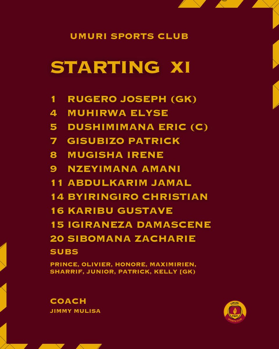 UmuriFoundation's tweet photo. Today is our last Group Game of the @FERWAFA 3rd division league against the #CityBoys From 3pm at Nyamirambo #TapisVert @CityofKigali 👇 Below is our starting Squad 👇 https://t.co/HnAYWhPulx