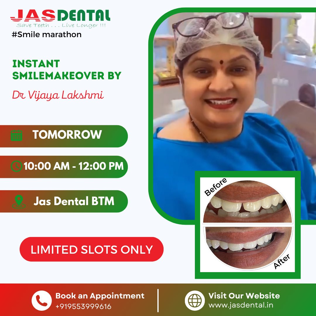 One More Day To Go!
Get Ready For 'SMILE MARATHON'
🚨 Limited Slots Only🚨 

#drvijayalakshmi #smilemarathon #instasmile #smilemaker #jasdental #jasdental_official #dentalclinic #dentalcare #dentist #smilemakeover#dentaltour