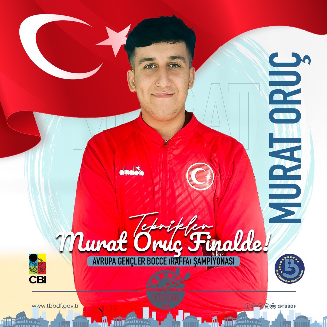 HARİKASIN MURAT!

17-23 Temmuz 2023 tarihlerinde İtalya-Roma’da düzenlenmekte olan Avrupa Gençler Bocce (Raffa) Şampiyonasında Erkekler Altın Nokta disiplininde yarışan Sporcumuz Murat Oruç yarı finalde İtalyan rakibini yenerek Finale yükseldi
Sonu Altın olsun 🇹🇷🇹🇷
<a href="/MutluTurkmen/">Mutlu Türkmen</a>