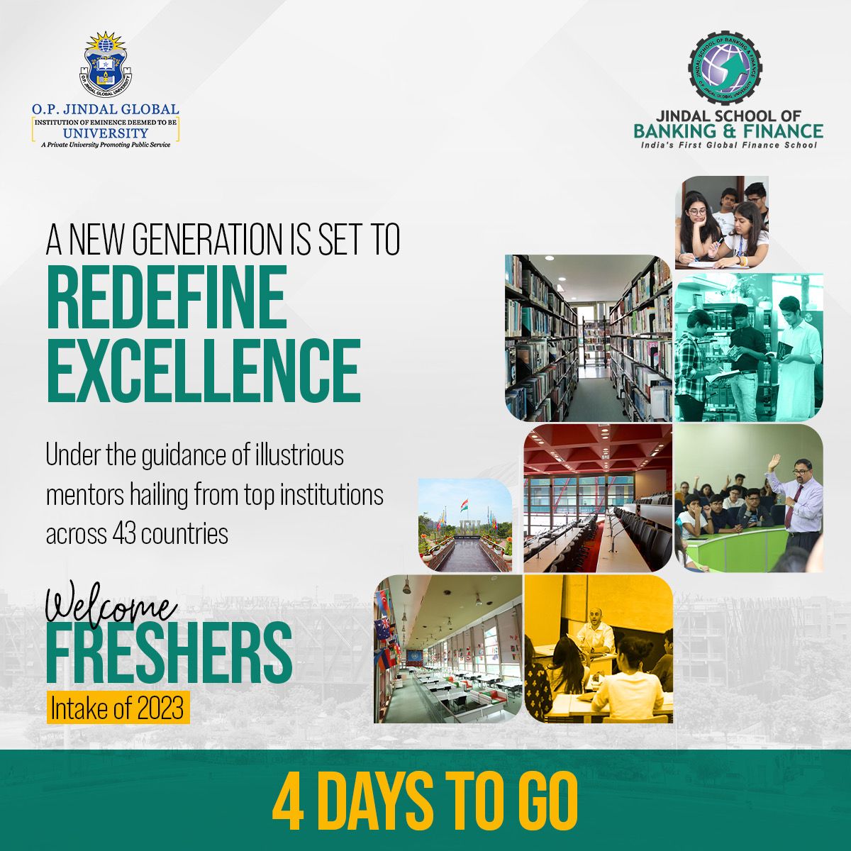 We are gearing up to welcome the freshers on 2023 at Jindal School of Banking & Finance (JSBF) in just 4 days. The new generation of future leaders will be guided by mentors from renowned institutions from 43 countries. #JSBF #InductionWeek #Welcome2023 #AcademicExcellence