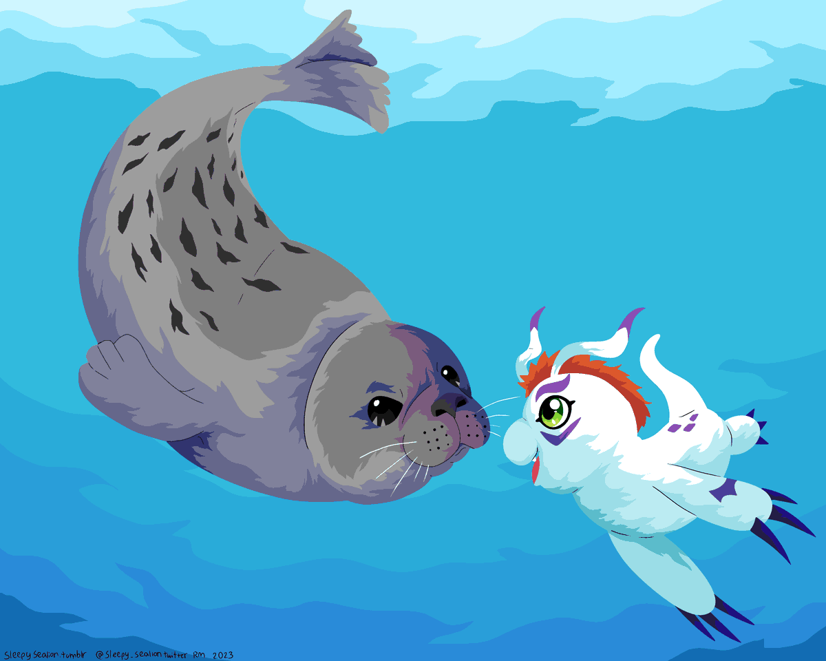 sleepy_sealion's tweet image. Spotting a spotted seal. #seal #sealart #gomamon #digimon #digimonfanart