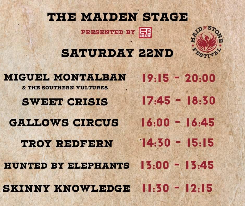 Emerging Rock Bands - Account has been archived (@emergingrock) on Twitter photo Just look at this amazing <a href="/maid_of_stone/">Maid of Stone Festival</a> lineup!
Lucy Heffer and Michael Ward host The Maiden Stage and introduce <a href="/SkinnyKOfficial/">Skinny Knowledge</a> | <a href="/huntbyelephants/">Hunted By Elephants 🐘</a> | <a href="/TroyRed7/">Troy Redfern</a> | <a href="/GallowsCircus/">Gallows Circus</a> | <a href="/sweetcrisisband/">Sweet Crisis</a> | <a href="/MMontalbanMusic/">Miguel Montalban Music</a> Just look at this amazing <a href="/maid_of_stone/">Maid of Stone Festival</a> lineup!
Lucy Heffer and Michael Ward host The Maiden Stage and introduce <a href="/SkinnyKOfficial/">Skinny Knowledge</a> | <a href="/huntbyelephants/">Hunted By Elephants 🐘</a> | <a href="/TroyRed7/">Troy Redfern</a> | <a href="/GallowsCircus/">Gallows Circus</a> | <a href="/sweetcrisisband/">Sweet Crisis</a> | <a href="/MMontalbanMusic/">Miguel Montalban Music</a>