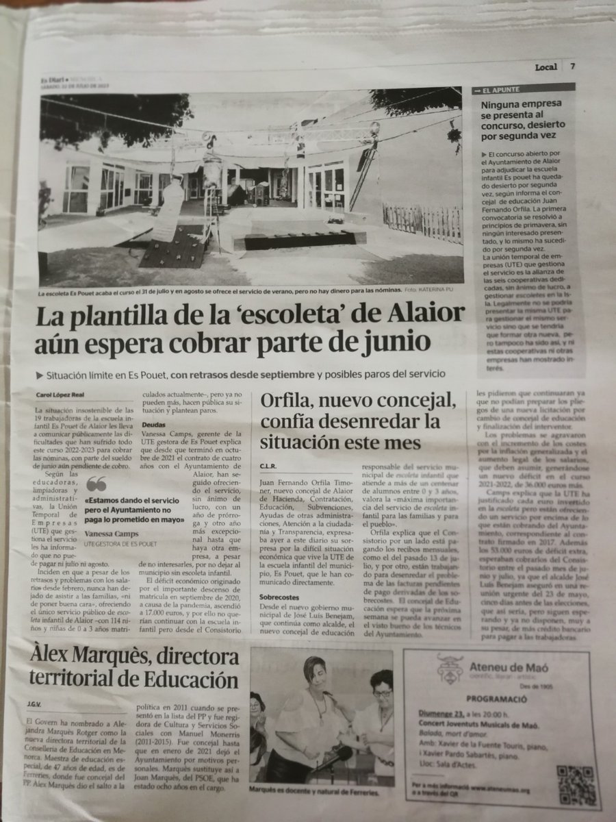 ponsllabres's tweet image. El senador i candidat del @ppmenorca @CristobalMP es va comprometre a dues coses abans de les municipals, aclarir el tema del pàrquing de Sa Teulera i el de l'escoleta Es Pouet. Del primer, els propietaris esperen noticies des de llavors. Del segon... Incompliments i res més