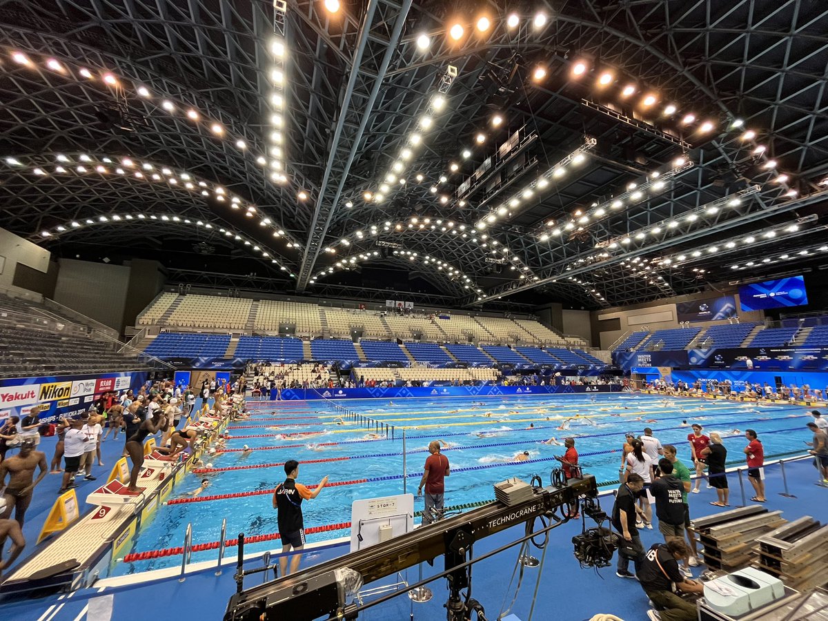 bobby_hurley's tweet photo. Amazing facility here at #Fukuoka23 atmosphere will be as electric as the racing in the pool! Good luck to the backstrokers 😳 https://t.co/8J3wpVFuP8