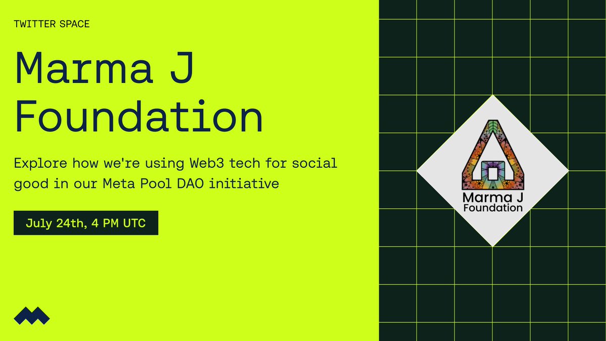 Happy Saturday!

We're thrilled to extend our warm invitation to <a href="/itsmarmaj/">Marma J Foundation | marmaj.near | marmaj.eth</a>, who will be sharing all the exciting details about their initiative in Meta Pool's DAO 🗳️

📅 Monday 24th, at 4 PM UTC
🔗 x.com/i/spaces/1ypKd…