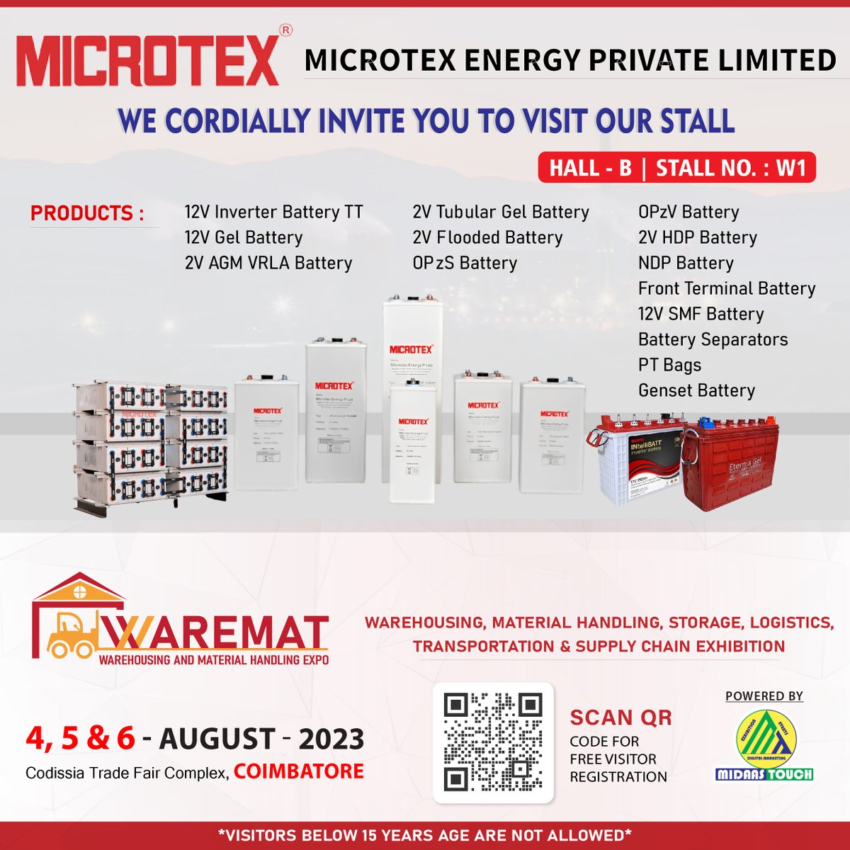 warematexpo's tweet photo. #MicrotexEnergy Private Limited | Hall - B | Stall No.: W1
We Cordially Invite You To Visit our Stall
Visitor Pre-Registration: https://t.co/zPHxLnN4Wf 👈
🗓️August 4-6, 2023
#CODISSIA, #Coimbatore📍
#waremat #waremat2023 #warematexpo #Battery #microtex https://t.co/T5Ba0cKbOt