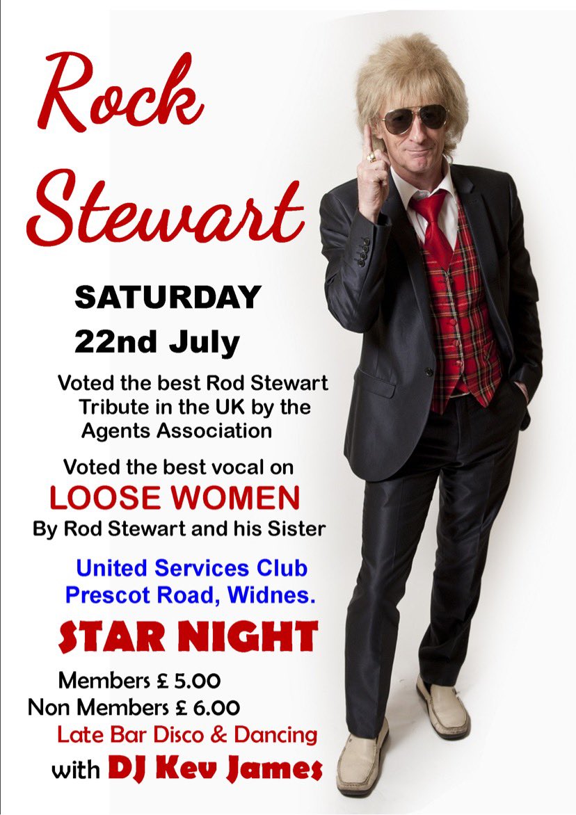 Tonight’s the night <a href="/rodstewart/">Sir Rod Stewart</a> fans ! 
A mighty fine tribute to the legend that is #rodstewart  #rockstewart 
share &amp; be there !
<a href="/uscwidnes/">WIDNES U.S.C.</a> 
#rt