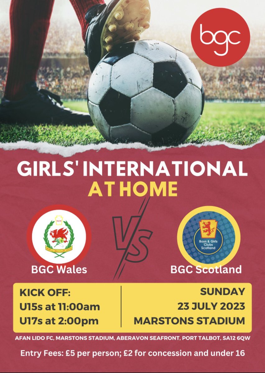 BGCWales's tweet photo. 📢📢📢Please come and support the amazing BGC Wales girls football teams tomorrow at @CPDLidoAfan against our friends from @BGCScotland - matches start from 11am. 🏆 Please share! ⚽⚽⚽ https://t.co/9ValhnHYYi