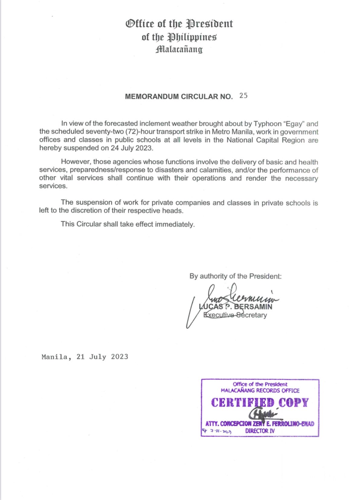 Philippine News Agency on Twitter "JUST IN Malacañang has issued Memorandum Circular 25