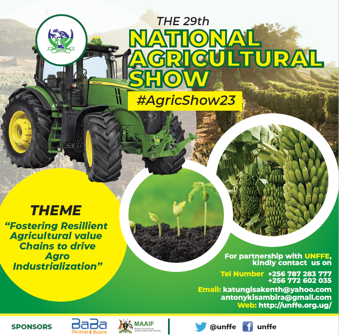 🗓️ The biggest National Agricultural Show is coming to Jinja Show grounds from 4th-13th August, 2023. 🤩🌿Entrance fee: shs 5k only.💰 Get ready for a showcase of high technological innovations in agriculture. 🌱🔧 #AgricShow23 #AgricultureInnovation