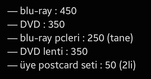 iz*one, eyes on me : the movie go ic !!

ph'den şüyle güzel bi ilan buldum🤼‍♀️ ve ic almak istiyorum

ilanda bulunan ürünler: blu-ray /blu-ray pocaları / dvd / lenti ve OT12 postcard setleri

fiyatlandırmayı eklediğim gibi yaptım, blu-ray ve ssamyul postcard seti bende olacak❌
+