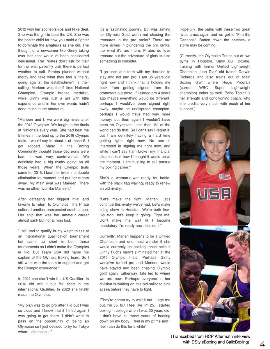 Check out @DStyleBoxing amazing article about @GinnyFuchsUSA 🏴‍☠️ “Let's make the fight, Marlen (Esparza). Let's continue this rivalry we've had.' Loved reading about Ginny’s journey so far - she 💯 has the talent to become one of the best in the pros! heyzine.com/flip-book/ca56…