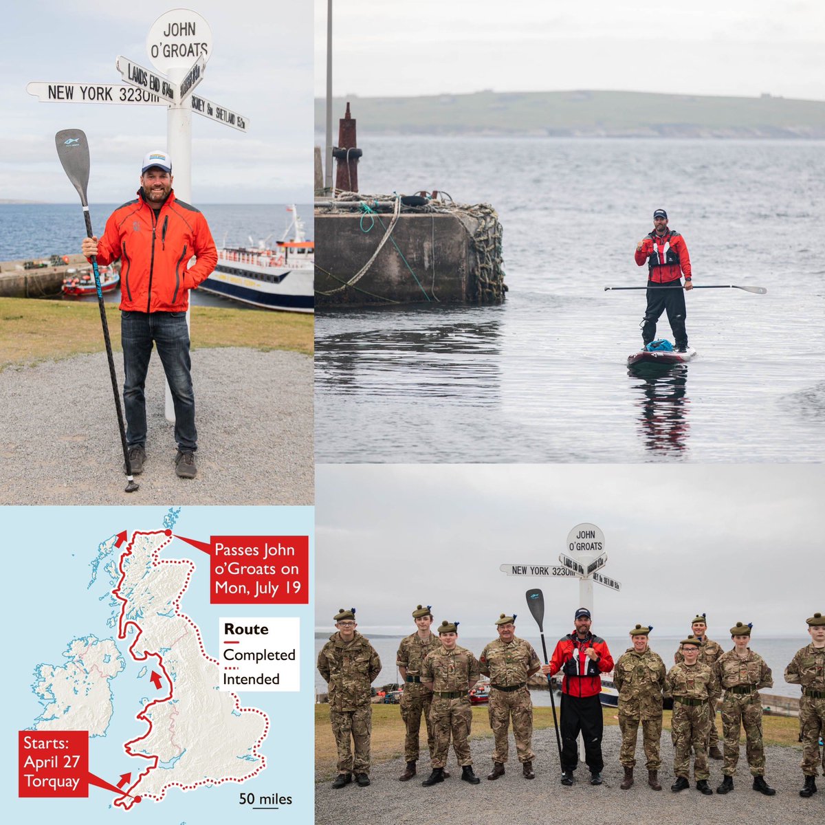 bprincesup's tweet photo. My first WR with a SUP, first and only person to have paddled from Lands End to John O Groats via the coast 83 days. Conditions never let up, even the last 33 km into JOG was brutal. Awesome being welcomed in by Scottish Cadets๐ค๐ #supscotland #landsendtojohnogroats #sup #paddle https://t.co/gQ78oK9D2P