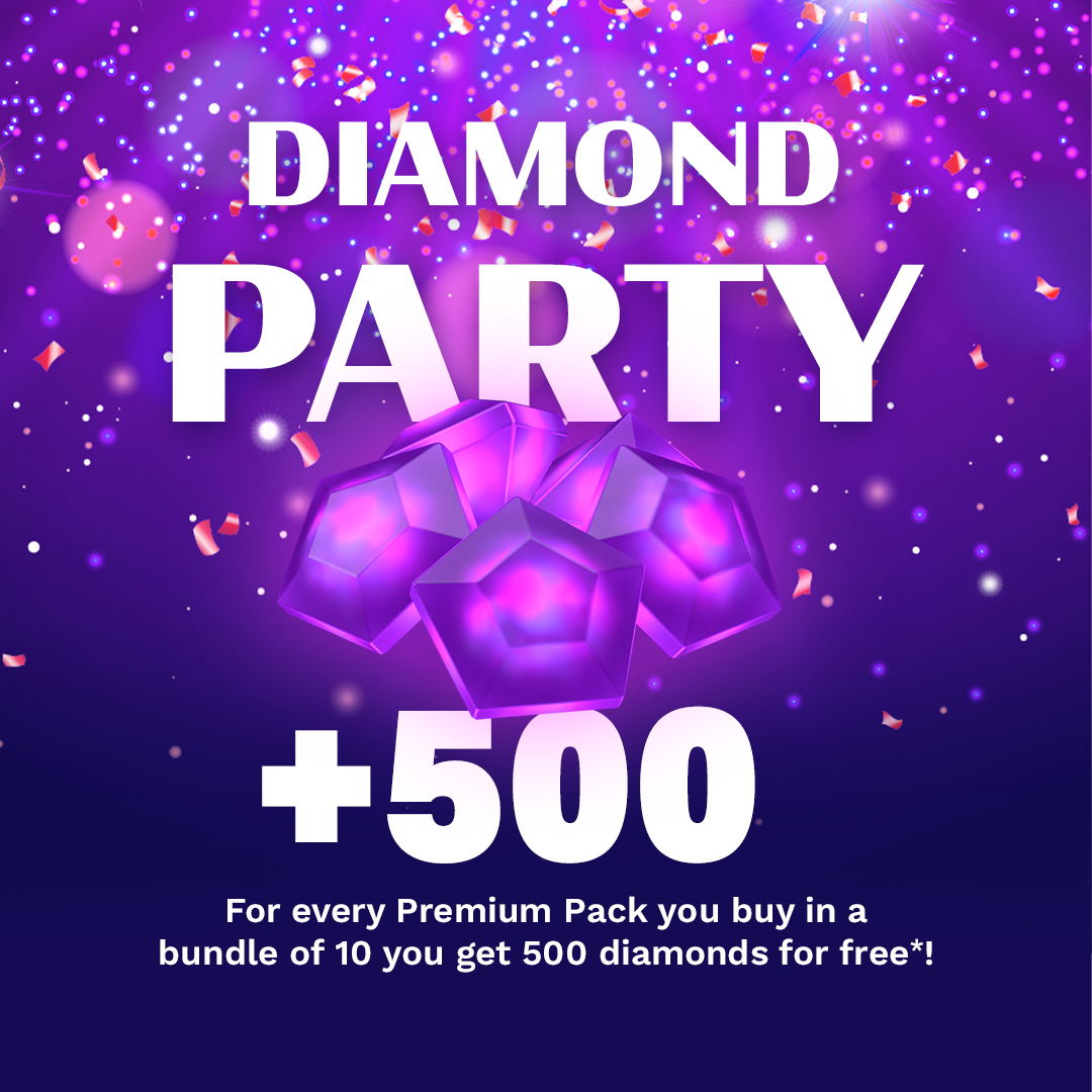 DIAMOND PARTY 💎🪩🕺
Until Sunday, get 500 Diamonds with every bundle of 10 of a Premium Pack of your choice when you pick it up with Tickets. 🎫
For every 25 Pack bundle you'll get 1,250 Diamonds. The party ends this Sunday, so be quick! 🕺💎

▶ lootboy.com/diamond-party