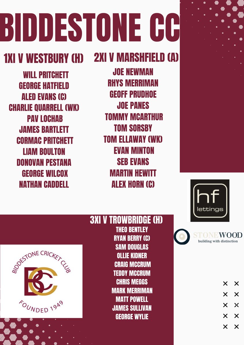 The three teams for this weeks fixtures. 🤞🏻Fingers crossed the rain stays away and good luck to everyone representing the maroon and white today 🏏