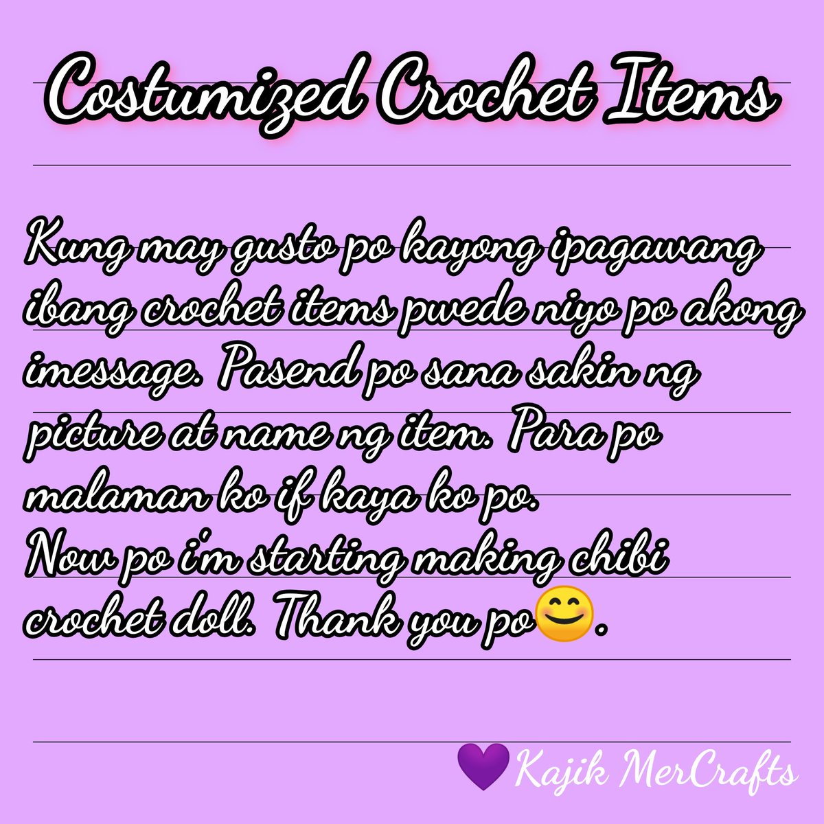 @RiArtry <a href="/glaihartsue/">ArtsOfGlai || Open soon (Patapos na sa pendings)</a> Will accept costumized crochet items na din po😊.
