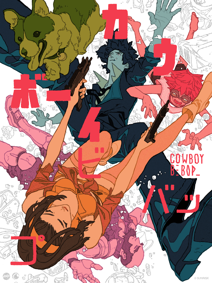 3, 2, 1, Let's Go! It's hard to imagine Cowboy Bebop without 'Tank!' Here's my tribute to the iconic OP This was the last poster I worked on with Mitch, Eric, and Rob, and likely my final with Mondo. It's currently on display in the Cowboy Bebop 25th Anniversary Art Exhibition