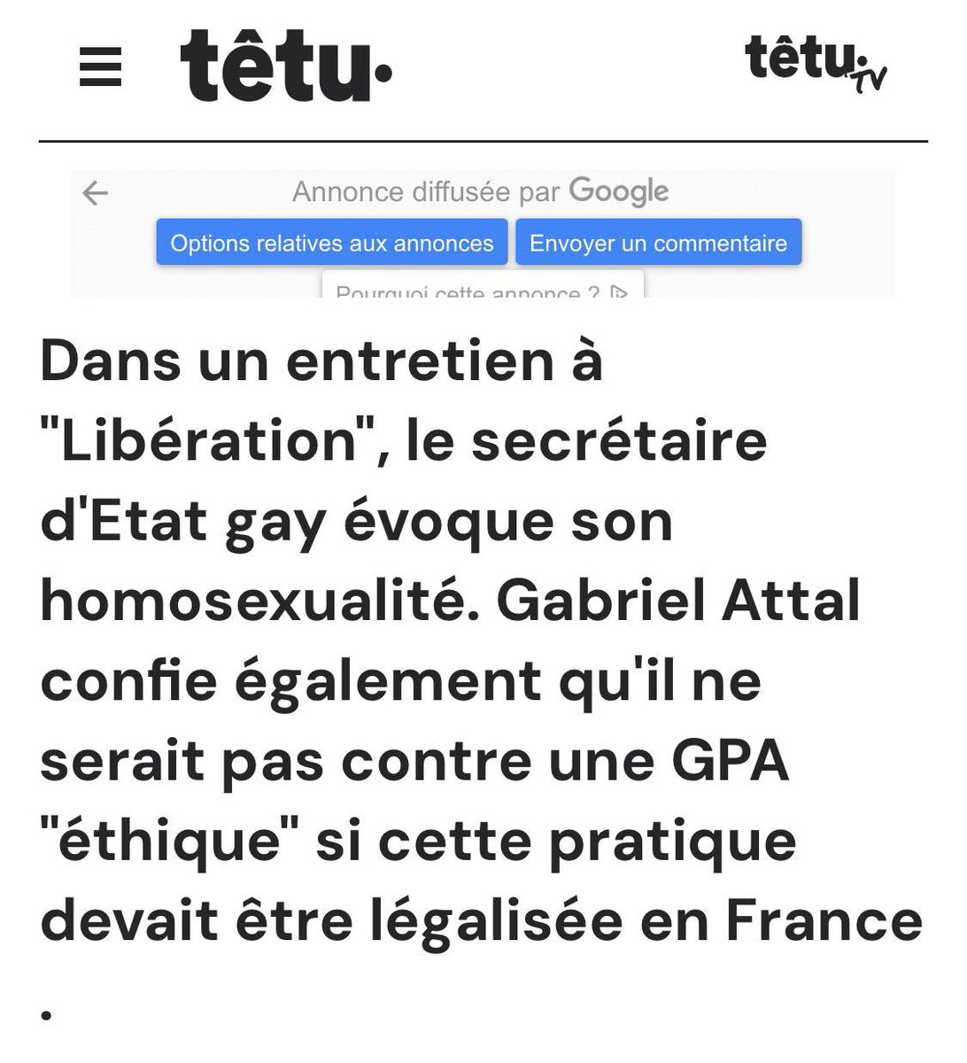 Gabriel Attal est un militant LGBT revendiqué. En dénonçant cela, Philippe de Villiers critique ses positions politiques qui sont d’autant plus inquiétantes dans les fonctions ministérielles qui sont à présent les siennes. Rien à voir avec la vie privée.

#RemaniementMinisteriel