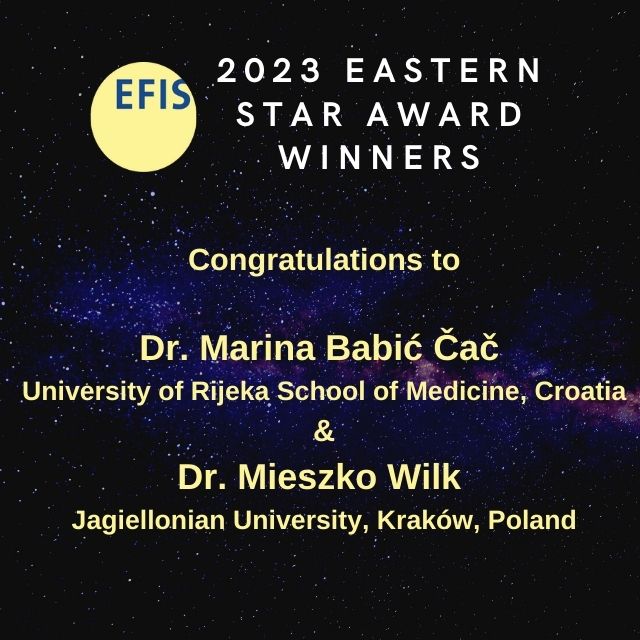 Congratulations to the 2023 <a href="/EFIS_Immunology/">EFIS</a> Eastern Star Award Winners 🥁

@MarinaBabicCac from Croatia and <a href="/Wilk_UJ/">M_Wilk</a> from Poland🎉

Keep your 👀peeled for the 2024 Eastern Star Award call for applications launching in September👉buff.ly/375o2ne