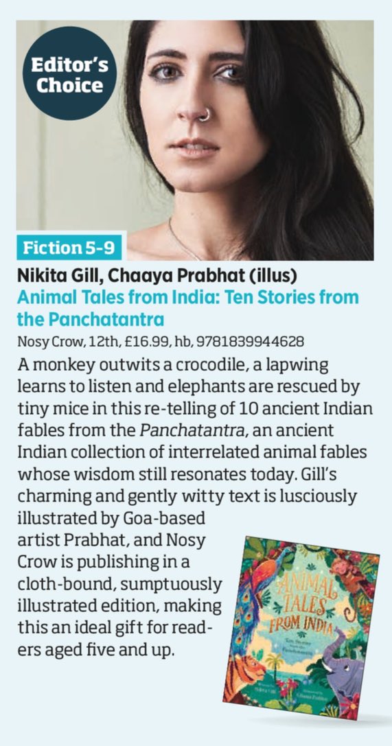 EDITORS CHOICE IN THE BOOKSELLER for @chaayaprabhat and my brand new children’s book! Thank you @hannah_prutton and huge thank you to @CharlotteLEyre for selecting Animal Tales From India!