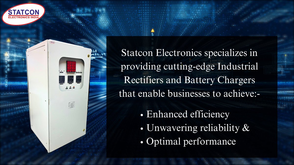 statcon's tweet photo. Powering Industries to Perfection! ⚡ Statcon Electronics takes the lead with cutting-edge Industrial Rectifiers &amp; Battery Chargers⚙️🏭Power your ambitions with our trusted solutions designed for maximum performance &amp; reliability #statconelectronics #batterycharger #makeinindia https://t.co/ZXEh1nUSBN