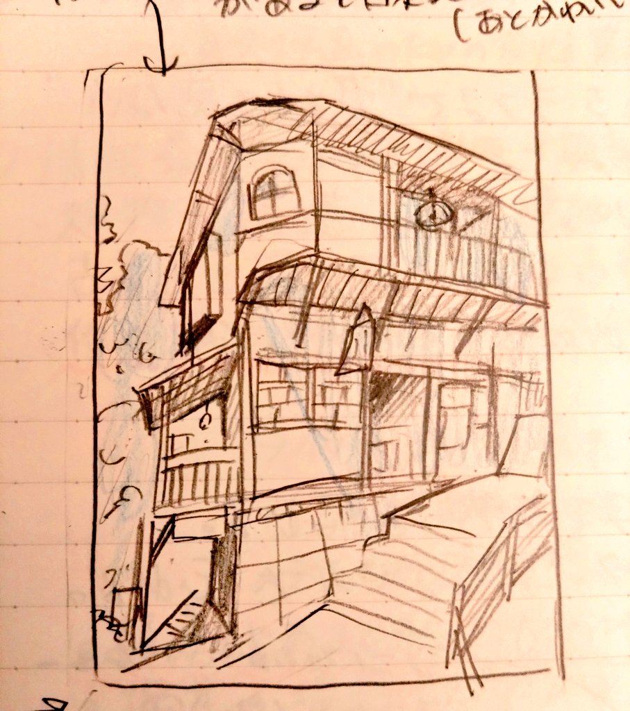 #マンガ創作強化合宿 を見ながらせっせと描いた模写。 建物が苦手過ぎて20年近く逃げ続けてきたこの私が描いている……だと……!?もしかしたら私も建物描けるのかもしれない🤭🤭(どこからか湧き出る謎の自信)