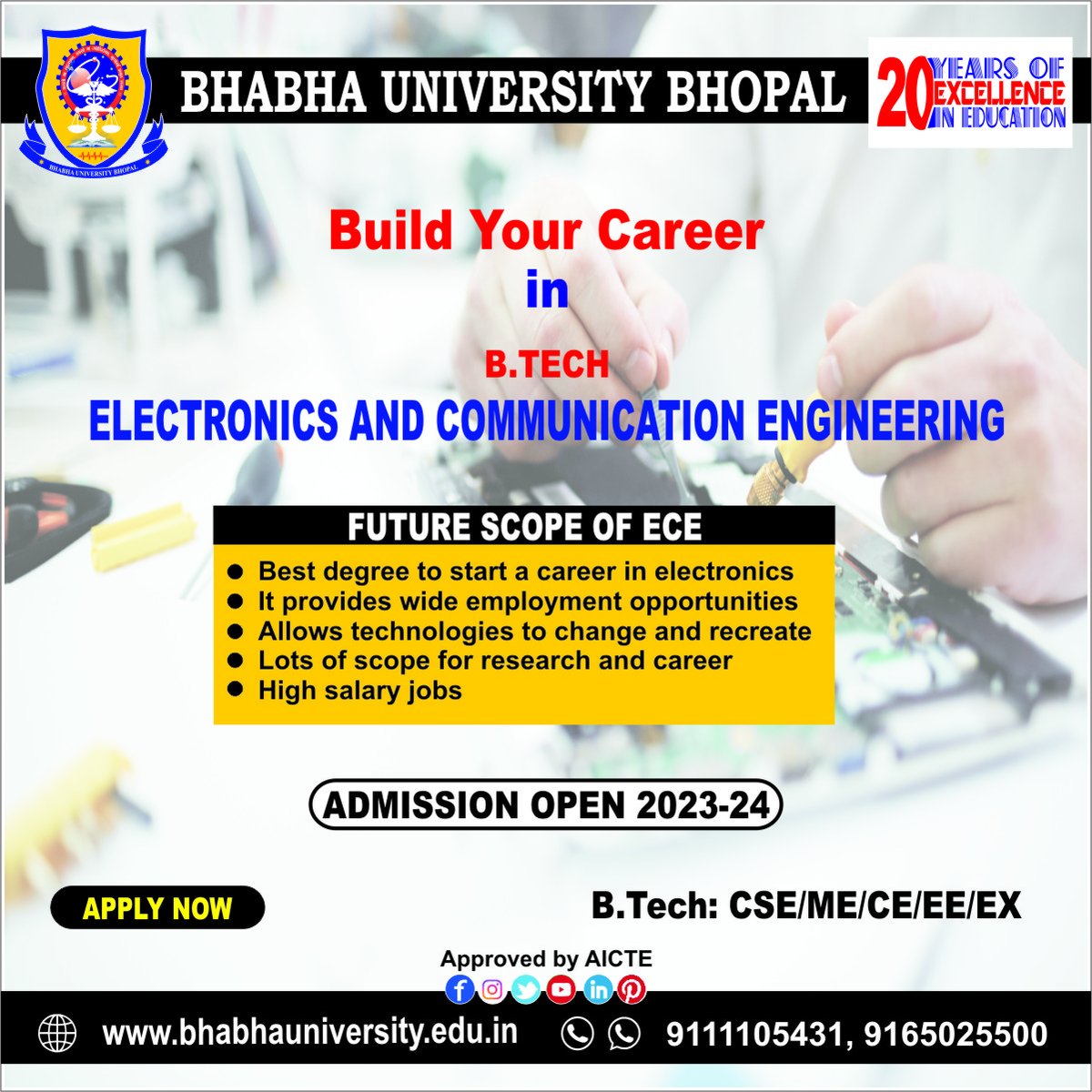 BhabhaUniversty's tweet photo. Build your career in #BTech #ECE
Admissions Open 2023-24
https://t.co/7oYHTYm1st
https://t.co/7oYHTYm1st (Lateral entry)
Apply Now !
https://t.co/dueg8gCXQQ
#Bhabhauniversity #ECE #ElectronicsandCommunicationEngineering #engineeringjobs #placement2023 #scholarships2023 #toppers https://t.co/NPBtW3jsP0