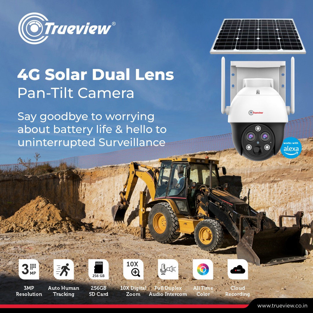 Trueview_India's tweet image. Experience next-level surveillance with our cutting-edge 4G Solar Dual Lens PT Camera. Harnessing the power of solar energy, this innovative camera ensures continuous operation, providing peace of mind. To know more, call us at +91 9225550000.

#trueview #solarcamera #4Gcamera