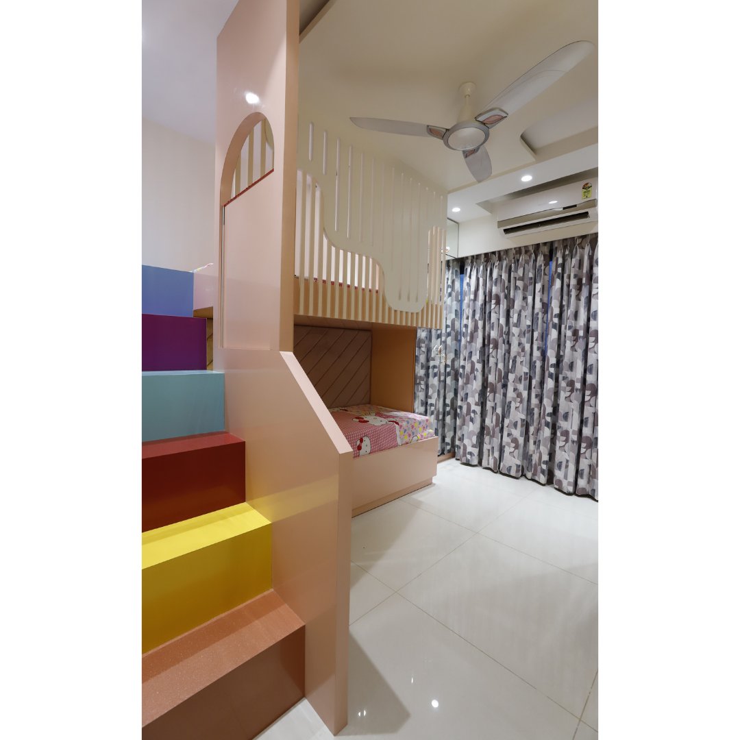 HK_DesignStudio's tweet photo. Putting the fun into functional, a bunk bed is a great addition to kid's room, Designed daughter's bunk bed in pink with colourful stairs.  #designbyhkdesignstudio #daughtersbedroom #deliveredproject #bunkbed #bunkbedslide #kidsbedroom #bedroom #homeinterior #interior https://t.co/486HspzYZs