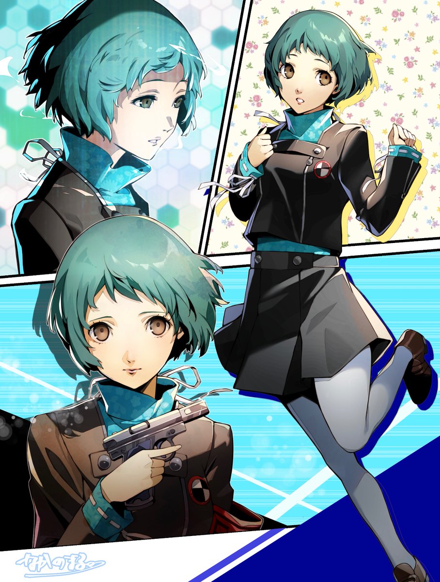 yamagishi fuuka 1girl gekkoukan high school uniform weapon short hair school uniform pantyhose gun  illustration images
