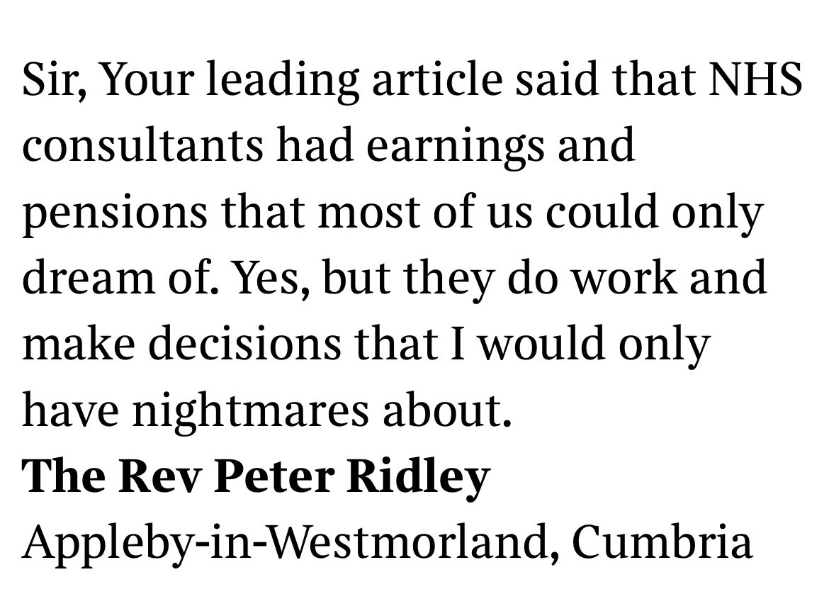 So much smearing & belittling of consultants in the press, but this, from today’s @thetimes letters page, could not have put it more beautifully. Pls RT if you agree. #NHS 💙