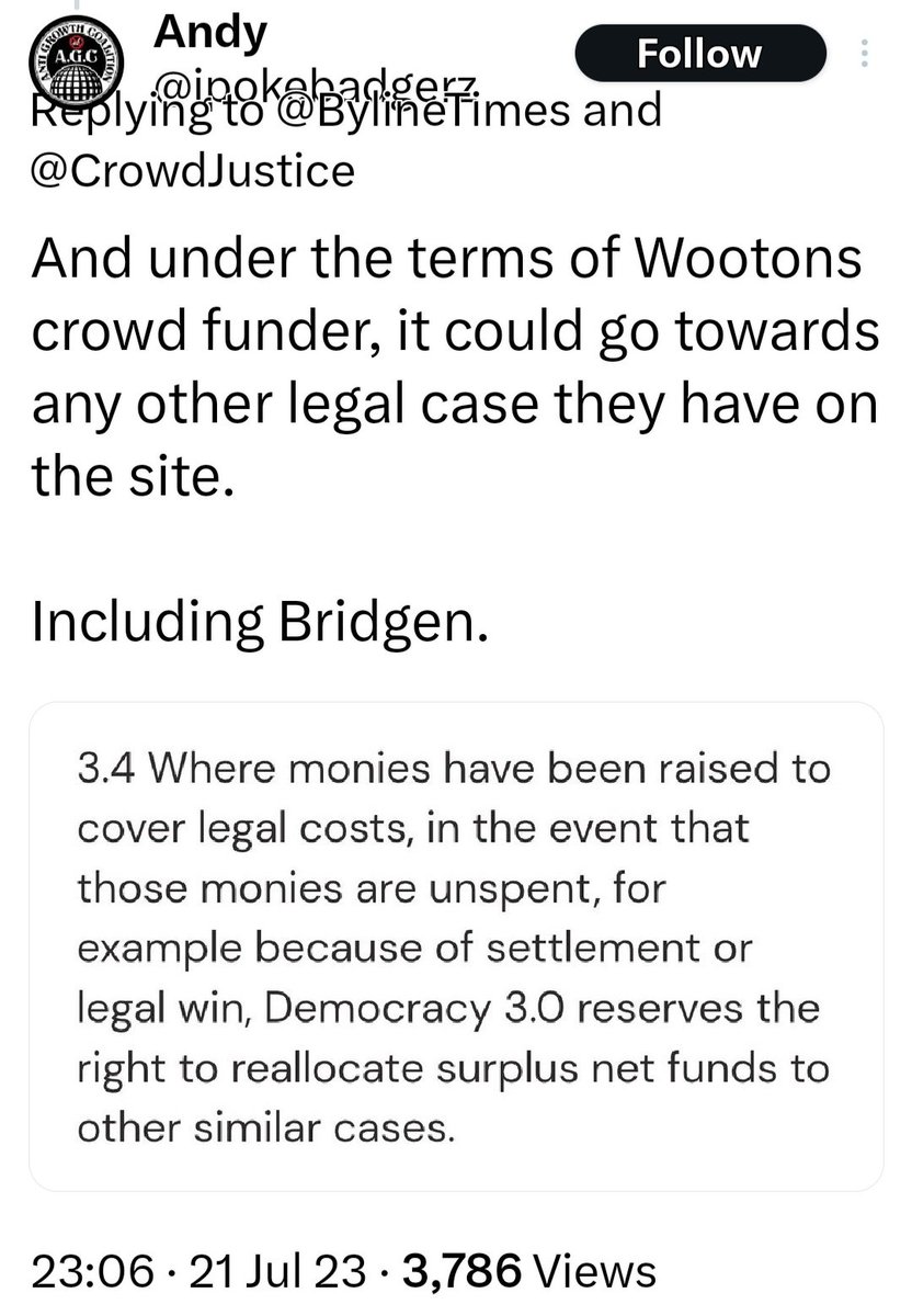 Re Wooton' s grfiting for legal fees - if you're thinking of donating -
1. He appears to have the requested amount in cash.
2. He reserves the right to keep any unpsent money for 'other' cases, which could be anything.
3. You're a mug
