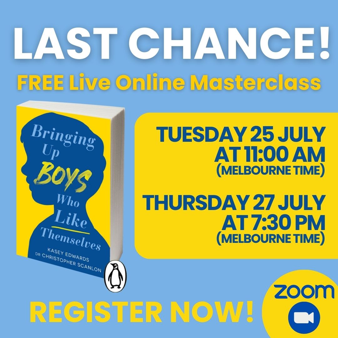 We're running our VERY LAST free online masterclasses about Bringing Up Boys Who Like Themselves on:

Tuesday 25 July <a href="/11am/">11 am in morning</a> (Melbourne time)
Thursday 27 July @7.30pm (Melbourne time)

👉  Register now: boyswholikethemselves.com/myths

with <a href="/chrisscanlon_/">Christopher Scanlon</a>