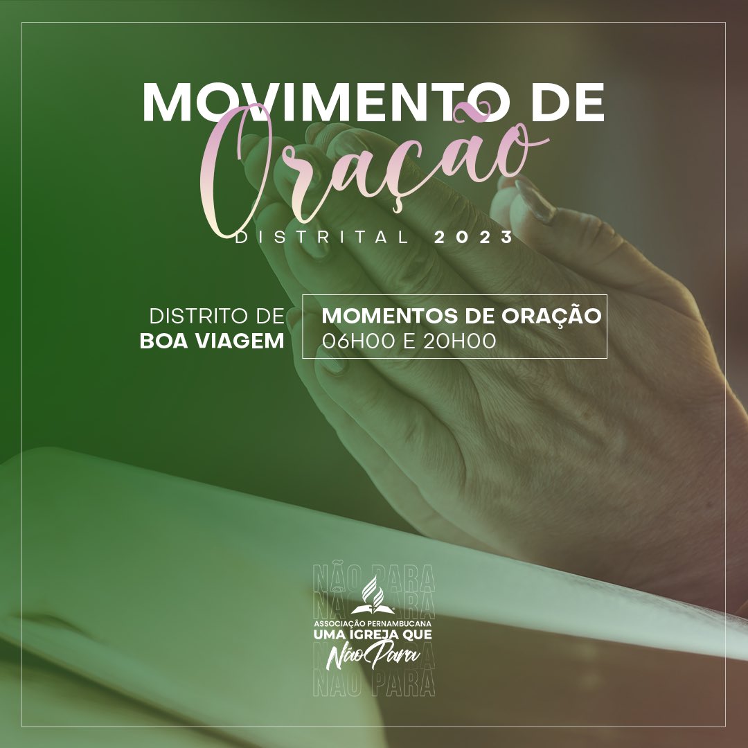 🛐 Hoje o distrito de Boa Viagem dará continuidade ao movimento espiritual da APe por uma igreja que não para de jejuar e orar pelo batismo do Espírito Santo!
#PrimeiroDeus #APeUmaIgrejaQueNaoPara