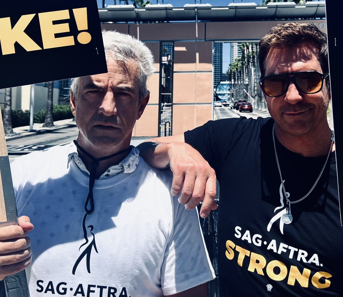 DavidHughesTwit's tweet photo. The unbreakable union that is Dylan McDermott Mulroney #SAGAFTRAstrike https://t.co/9GrcC0AFGM